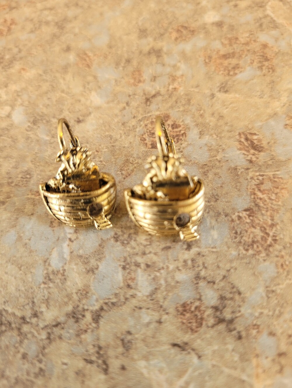 Gold Plated Textured Ship Earrings